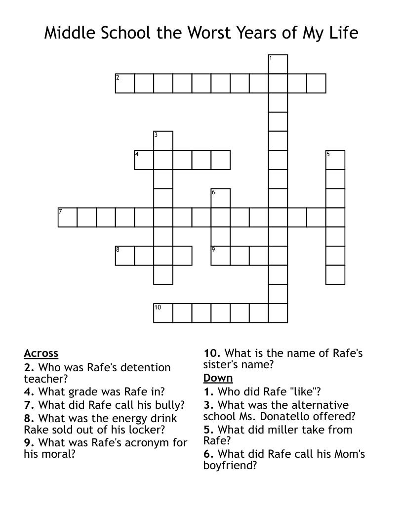 Middle School the Worst Years  of My Life Crossword