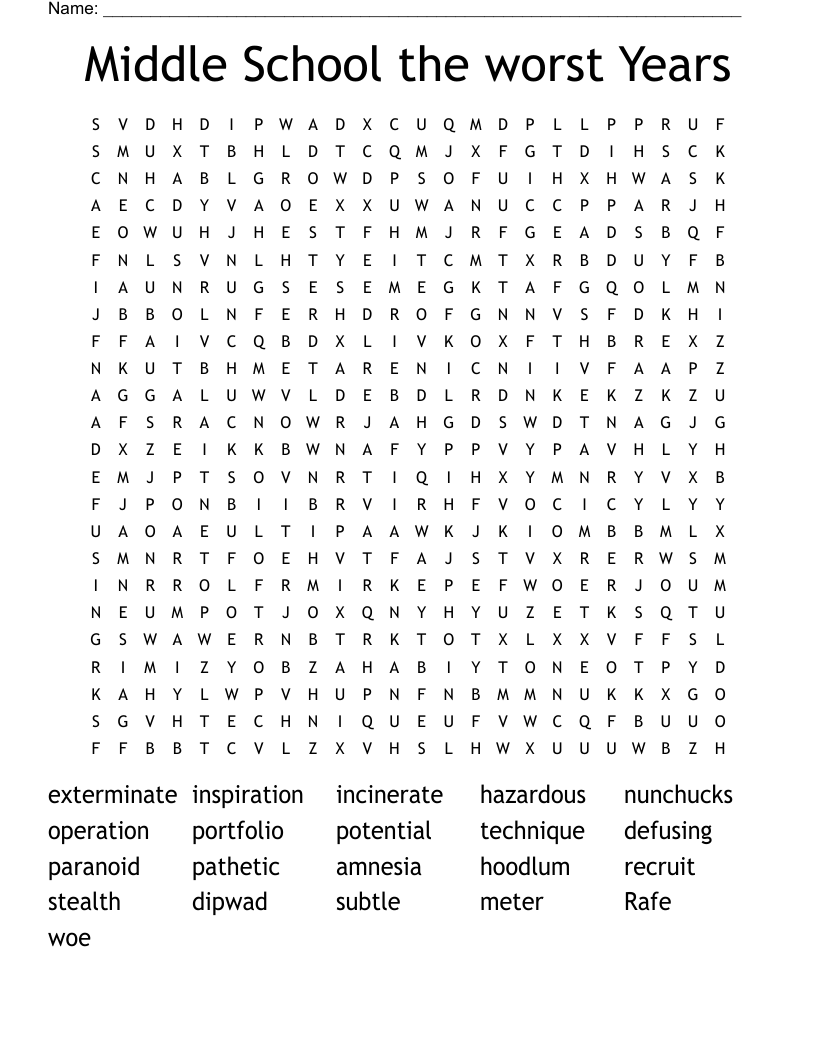 Middle School the worst Years Word Search