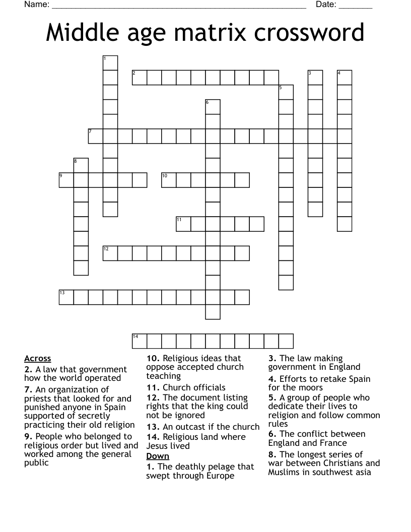 Middle age matrix crossword 
