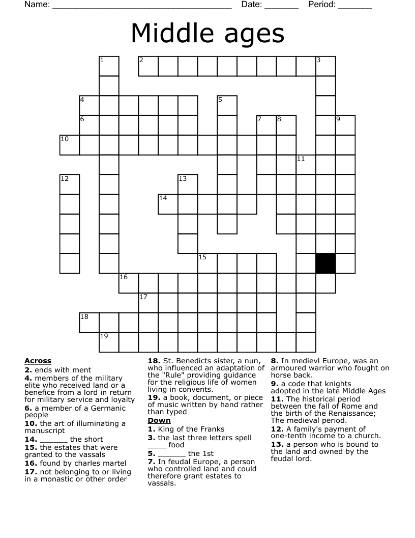 Middle ages Crossword