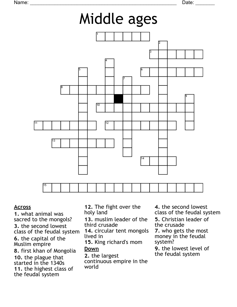 Middle ages Crossword