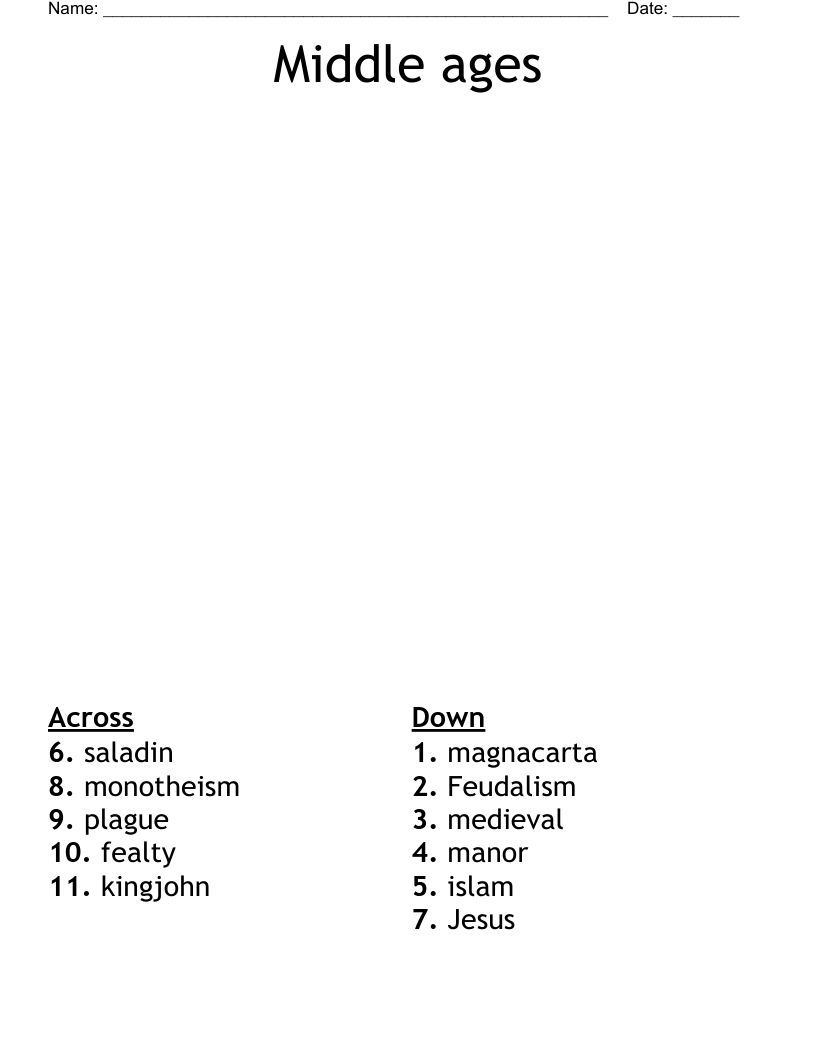 Middle ages Crossword