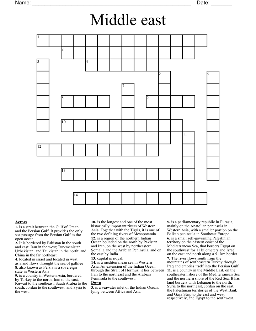 Middle east  Crossword