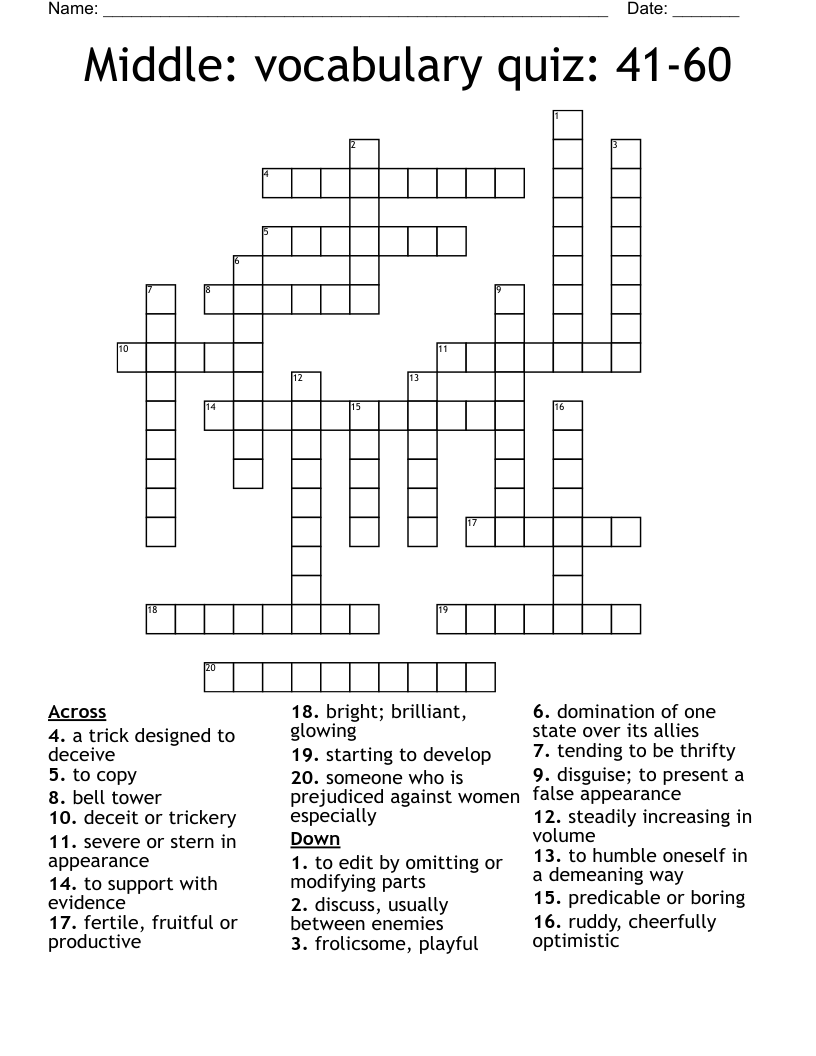 Middle: vocabulary quiz: 41-60 Crossword