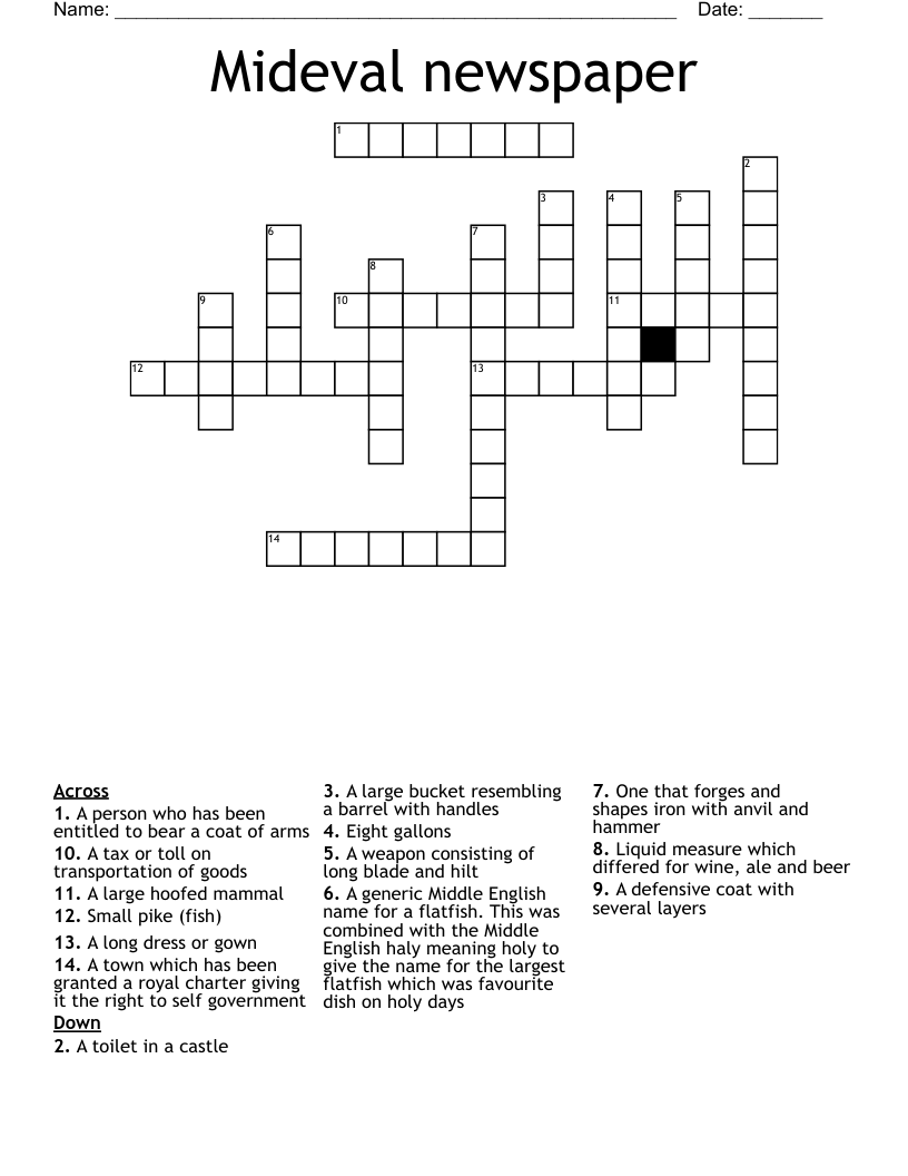 Mideval newspaper Crossword