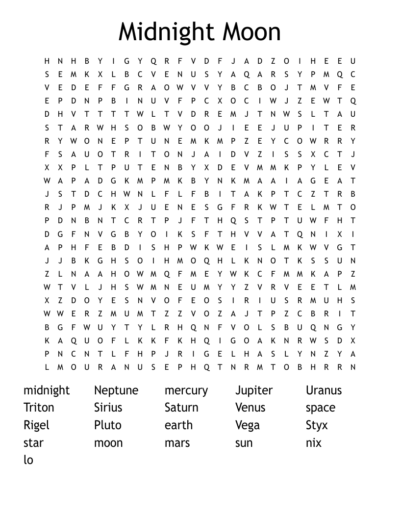 Midnight Moon Word Search