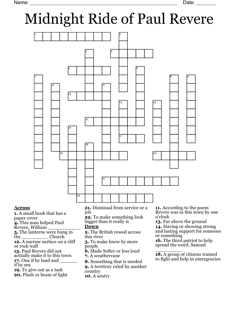 Midnight Ride of Paul Revere Crossword