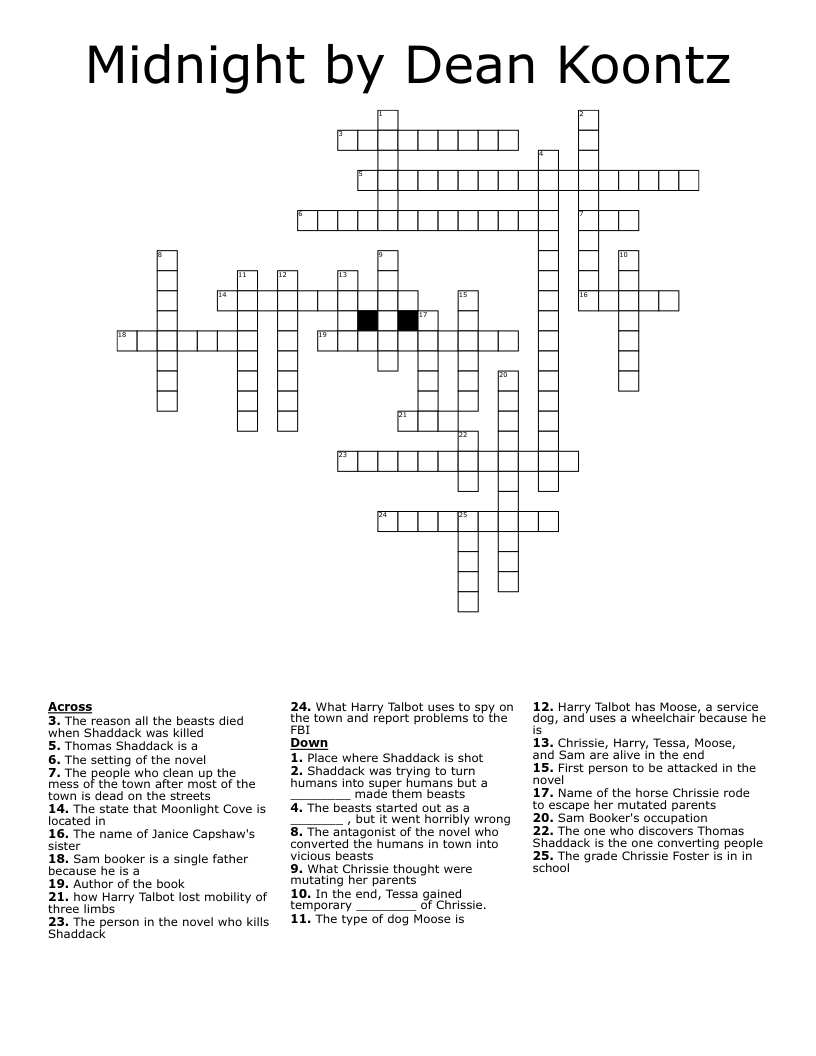 Midnight by Dean Koontz Crossword