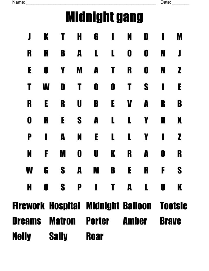 Midnight gang Word Search