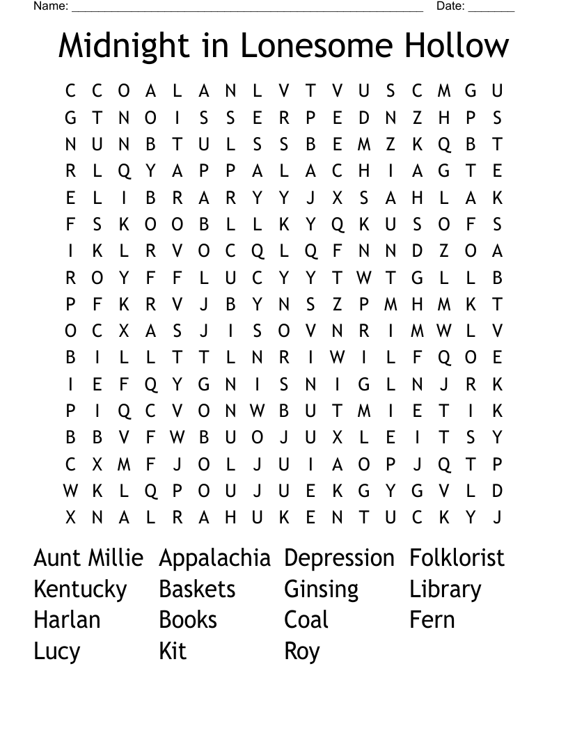 Midnight in Lonesome Hollow Word Search