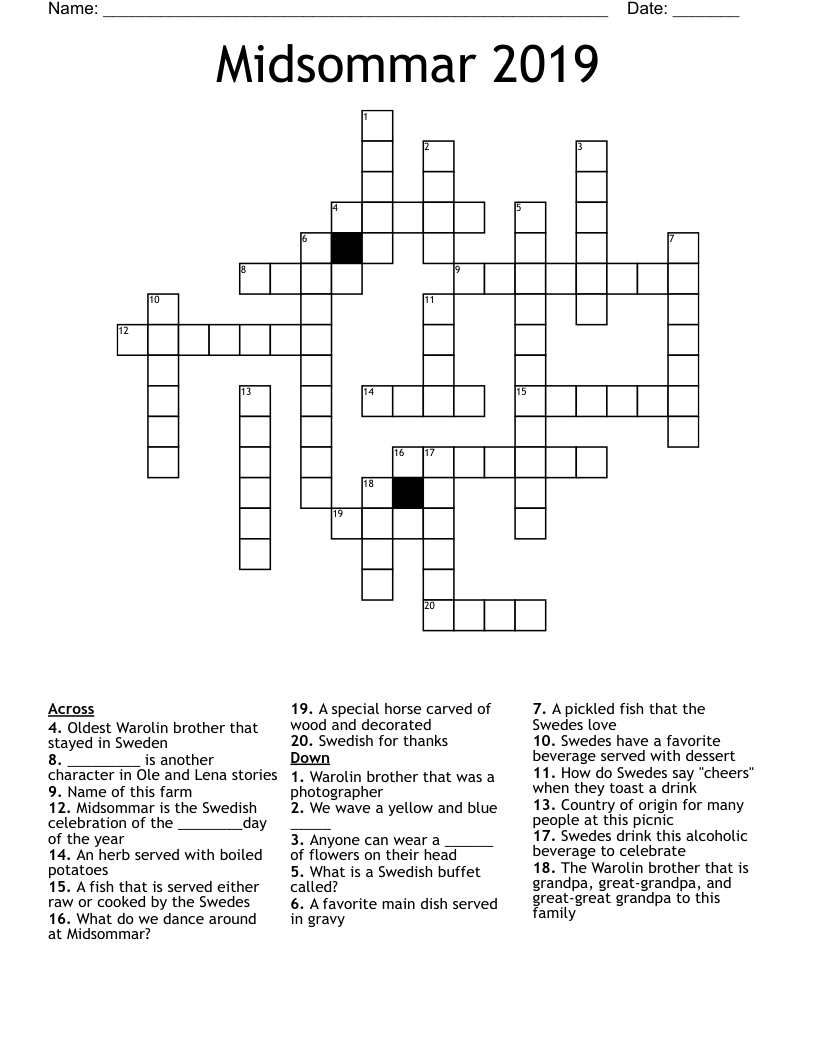 Midsommar 2019 Crossword