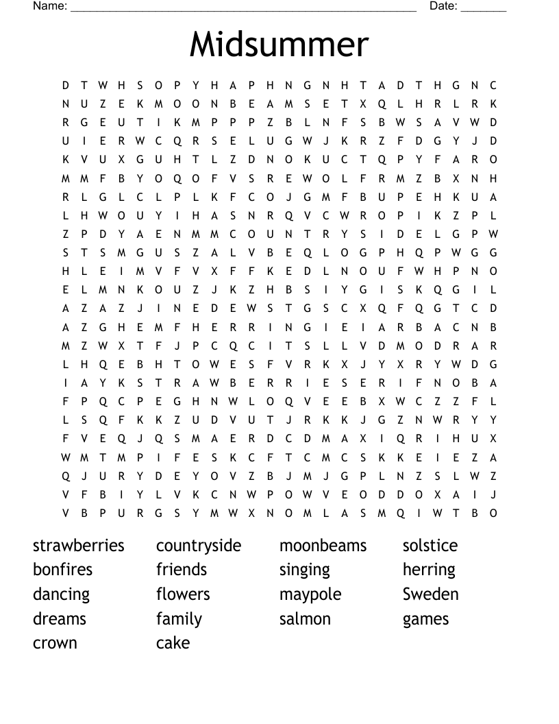 Midsummer Word Search