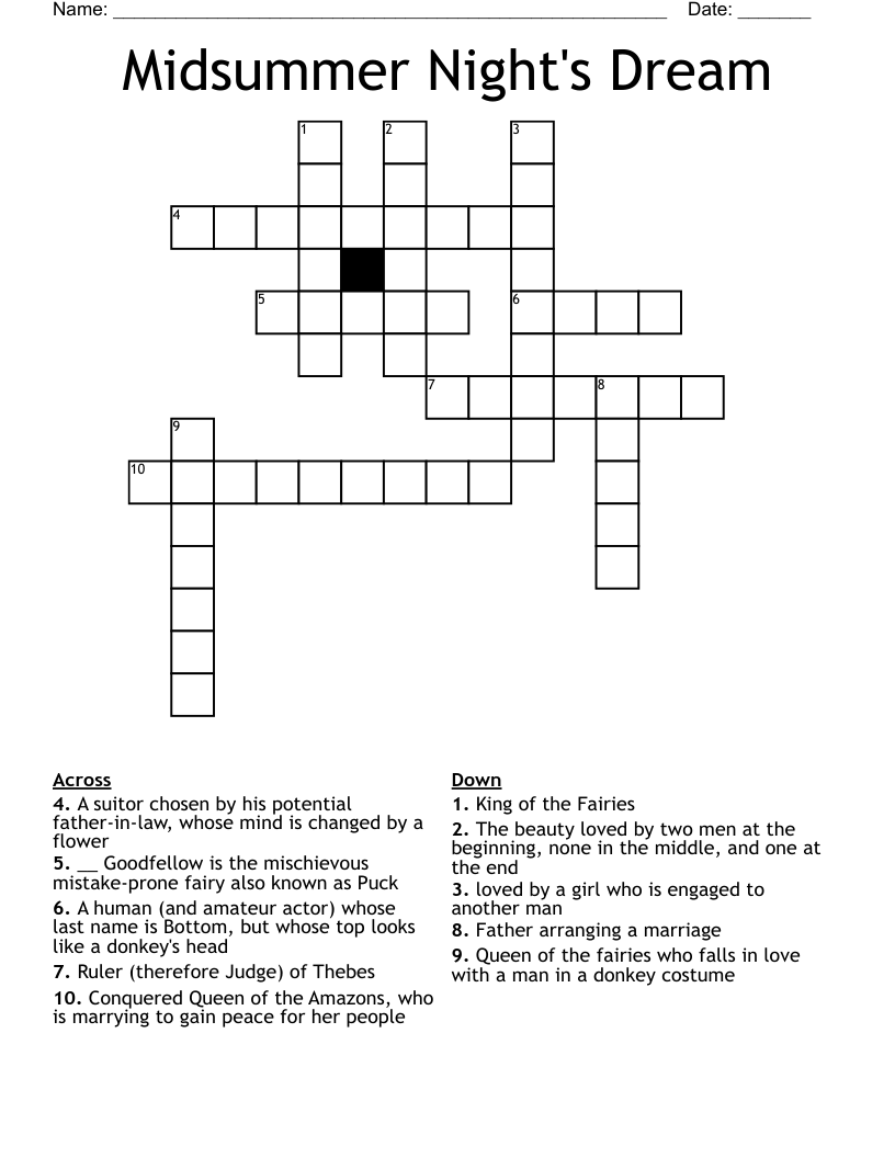 Midsummer Night's Dream Crossword