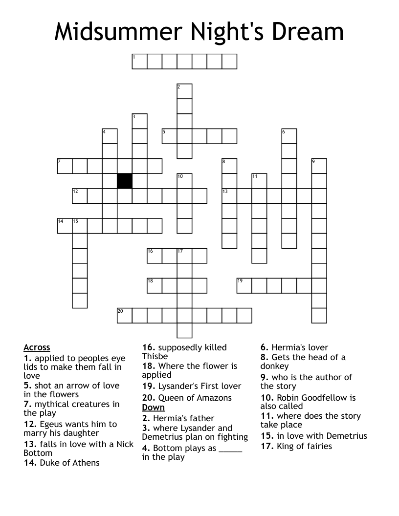 Midsummer Night's Dream Crossword