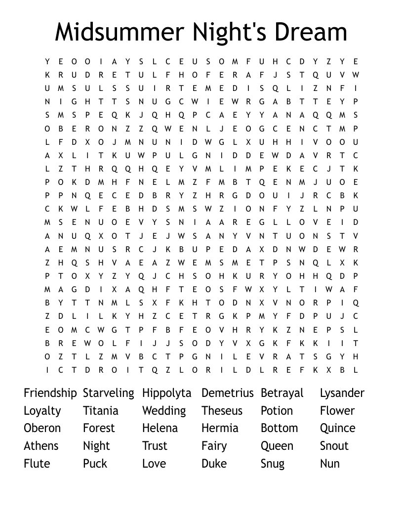 Midsummer Night's Dream Word Search