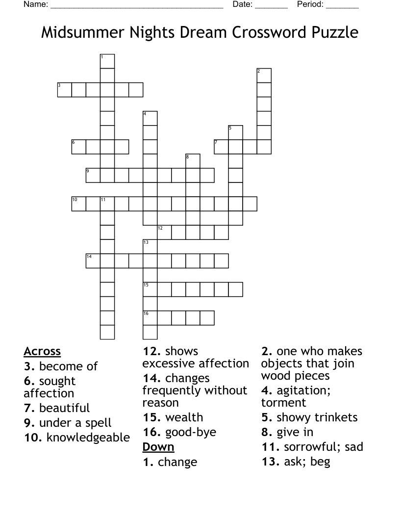 Midsummer Nights Dream Crossword Puzzle