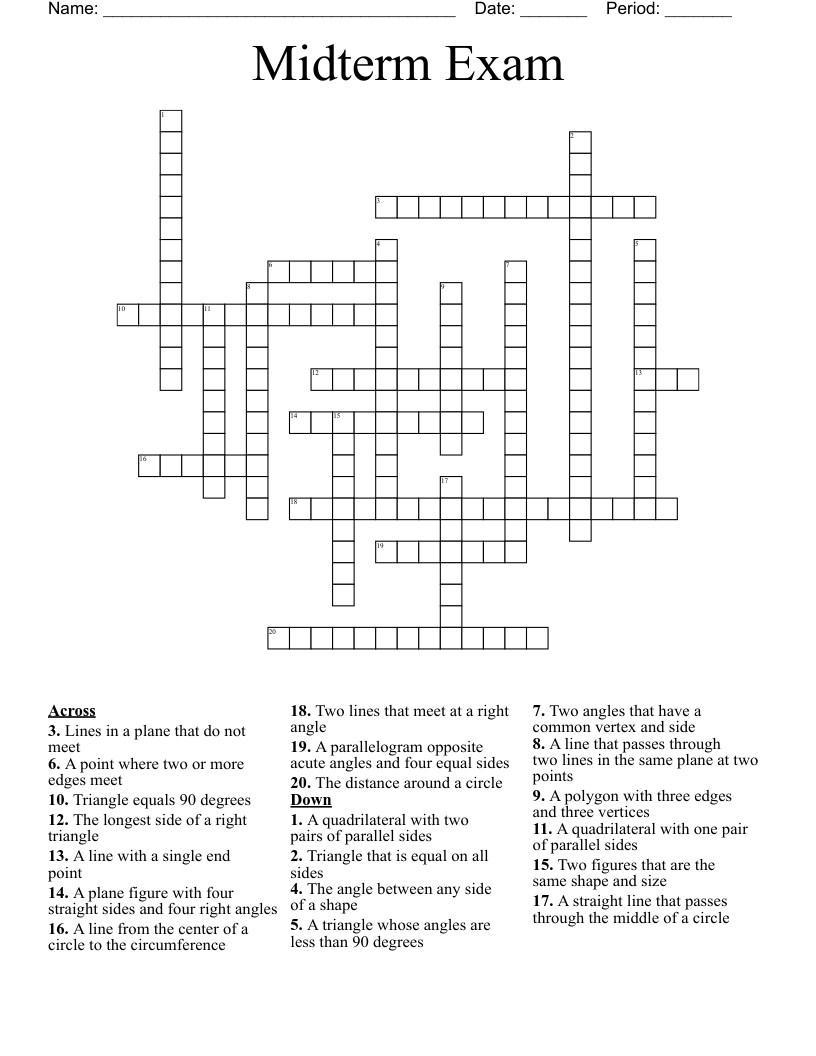 Midterm Exam Crossword