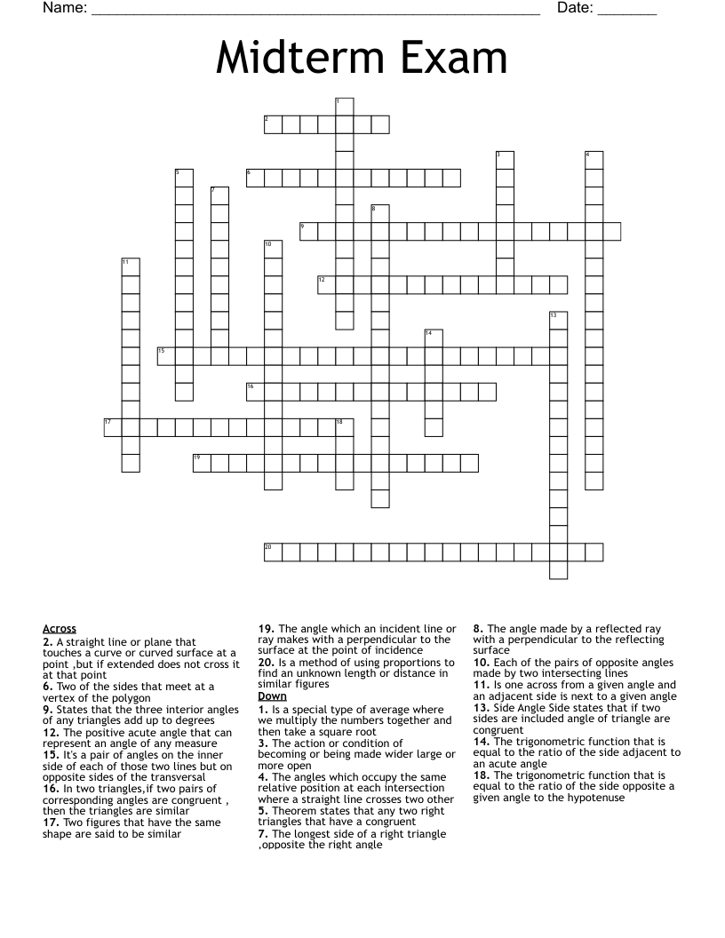Midterm Exam Crossword