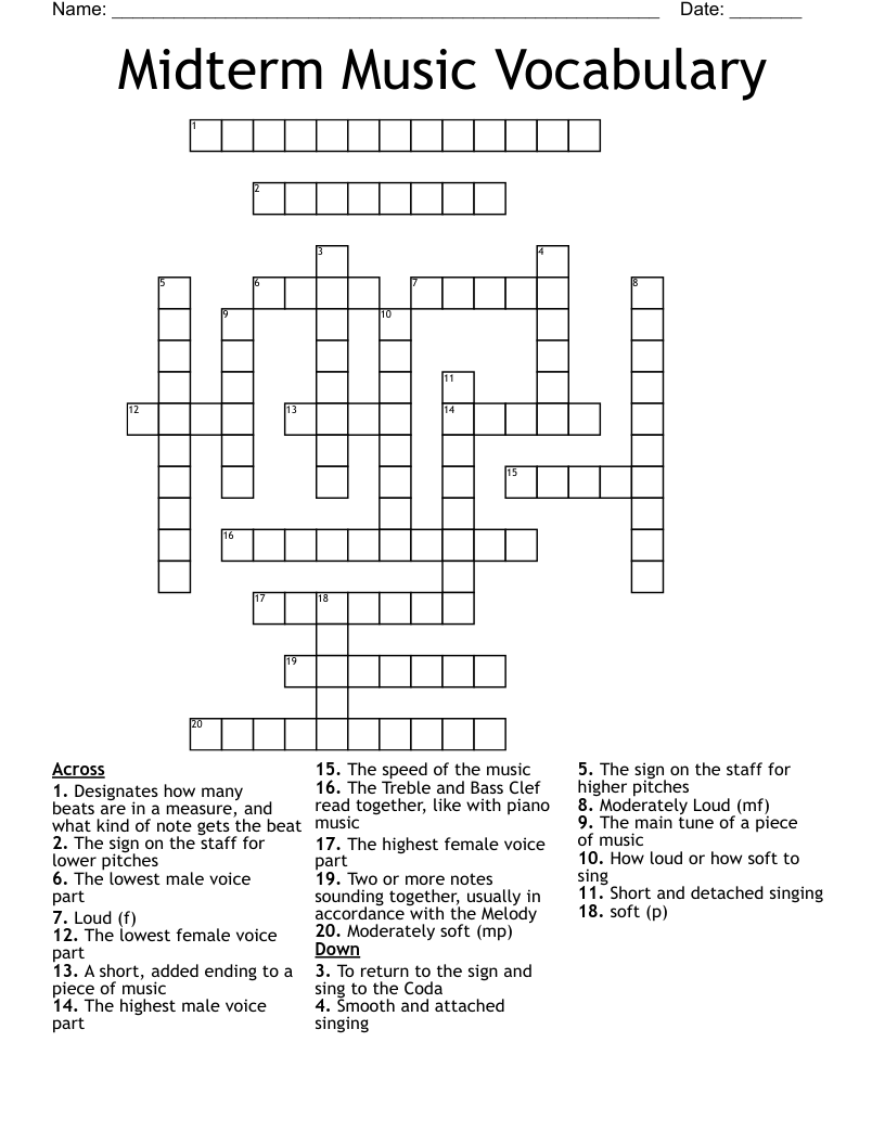 Midterm Music Vocabulary Crossword