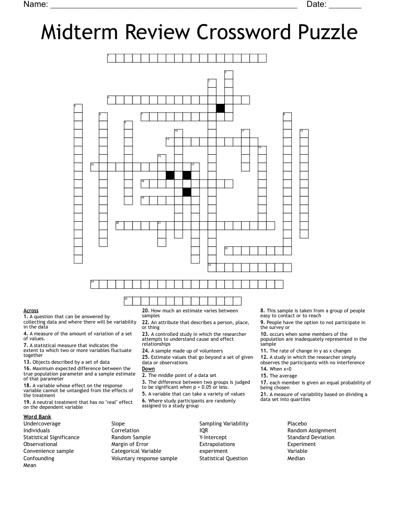 Midterm Review Crossword Puzzle
