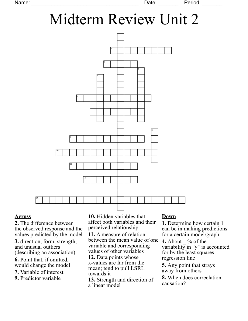 Midterm Review Unit 2  Crossword