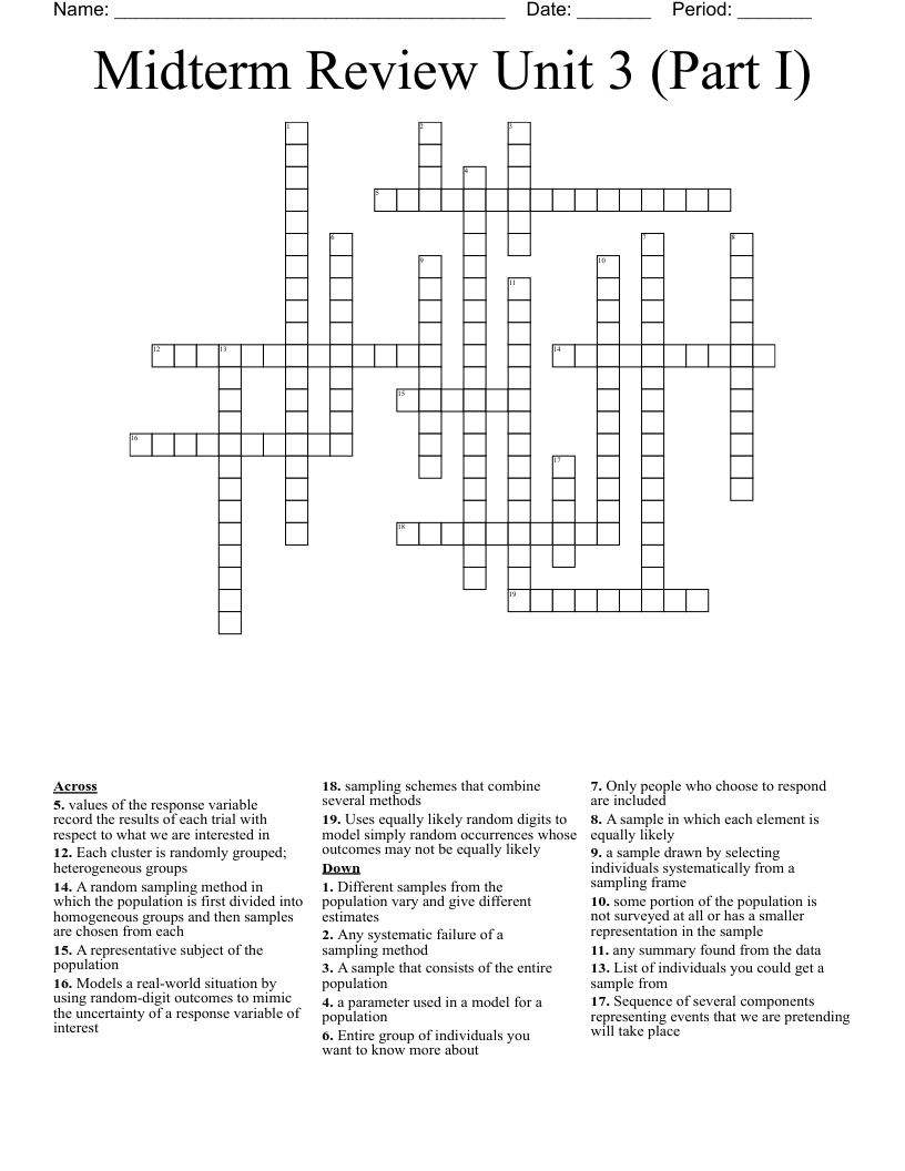Midterm Review Unit 3 (Part I) Crossword