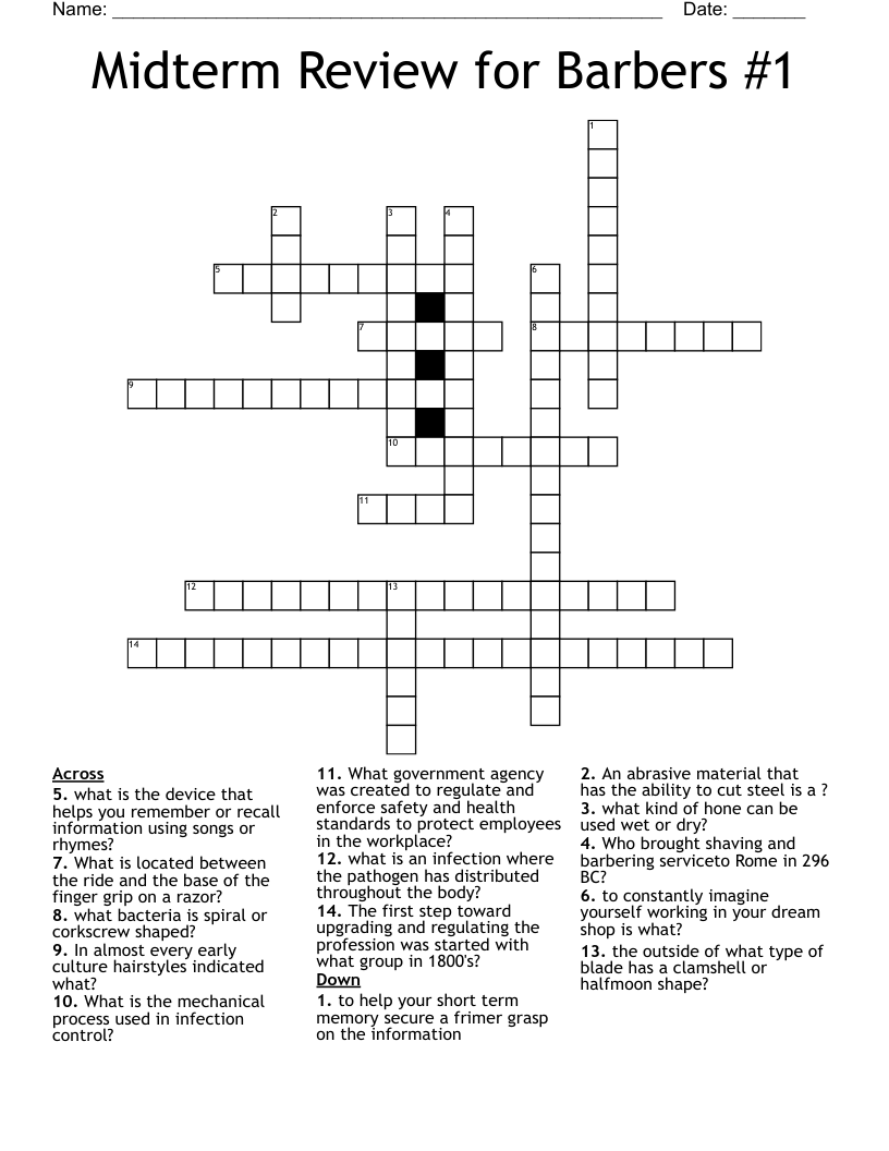 Midterm Review for Barbers #1 Crossword
