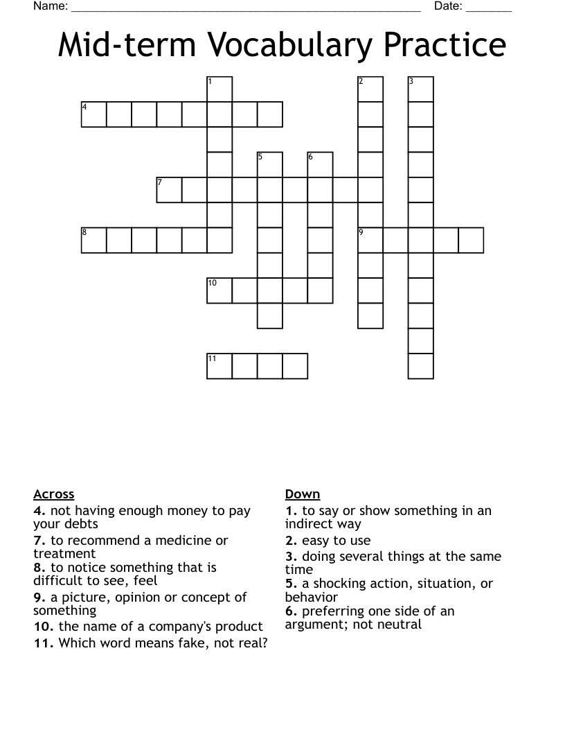Mid-term Vocabulary Practice Crossword