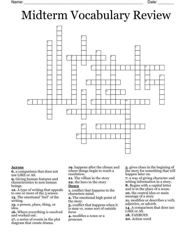 Midterm Vocabulary Review  Crossword