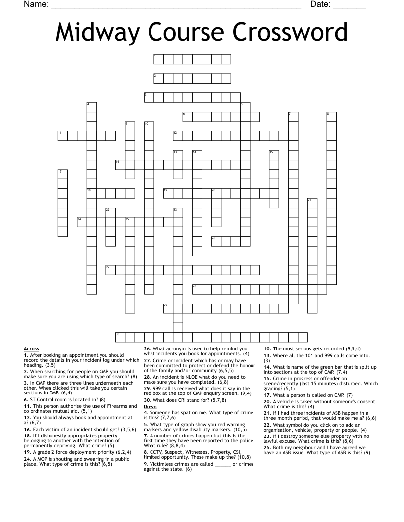 Midway Course Crossword