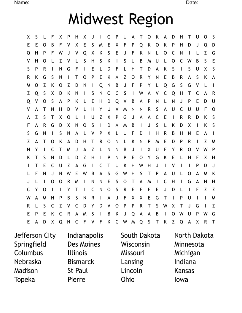 Midwest Region Word Search