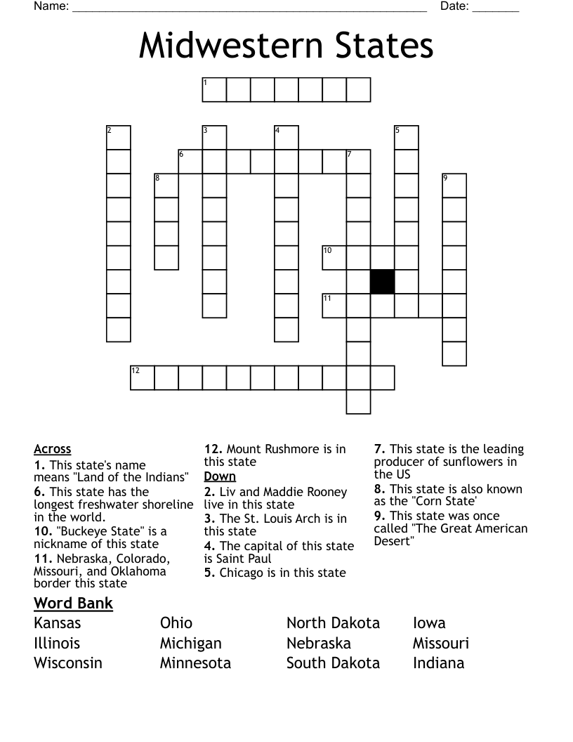 Midwestern States Crossword