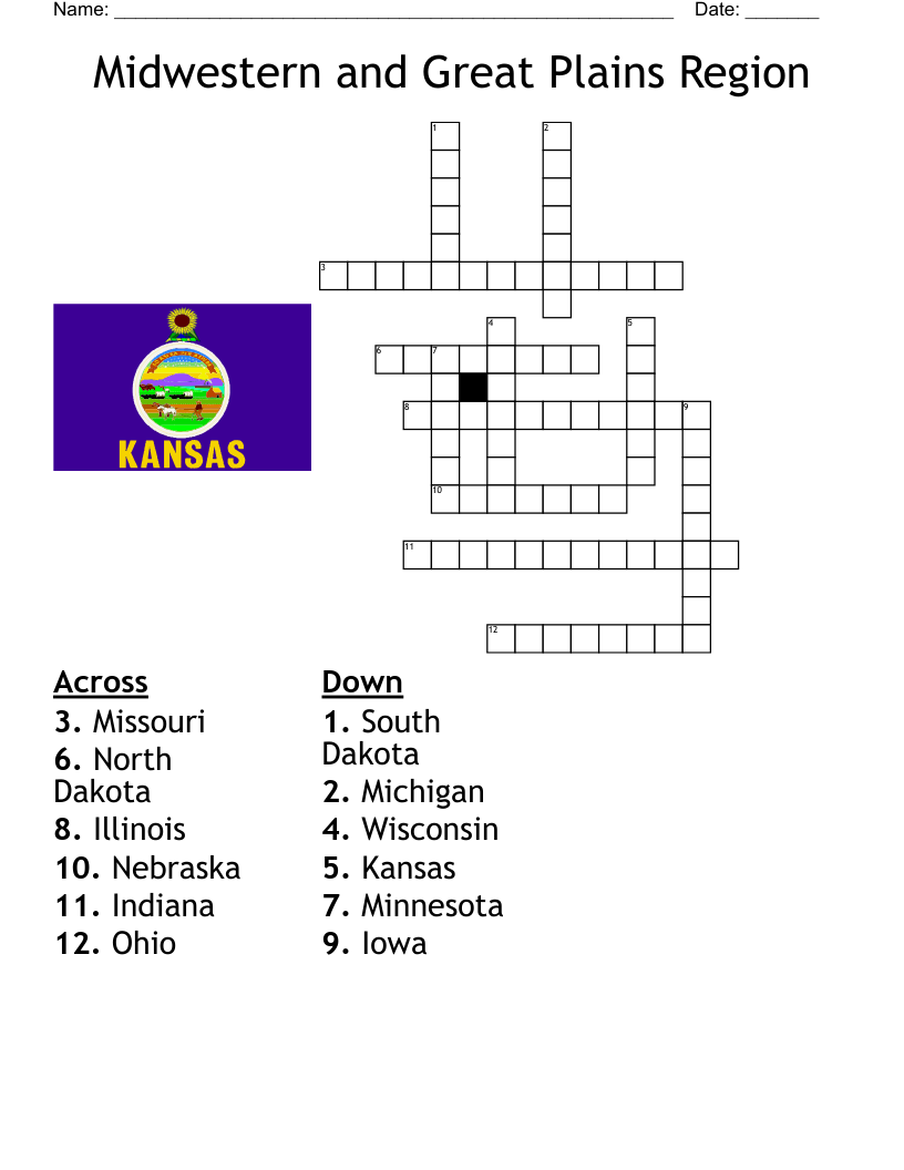 Midwestern and Great Plains Region Crossword