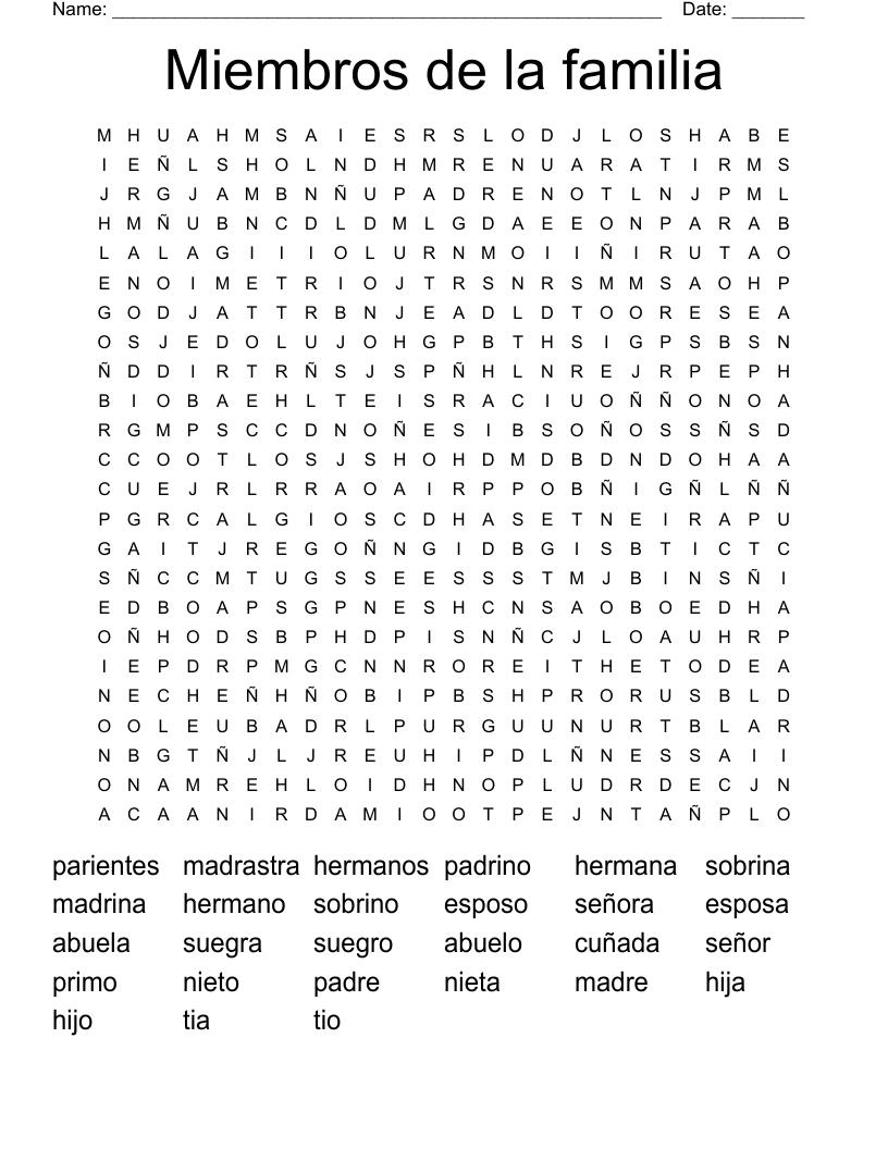 Miembros de la familia Word Search