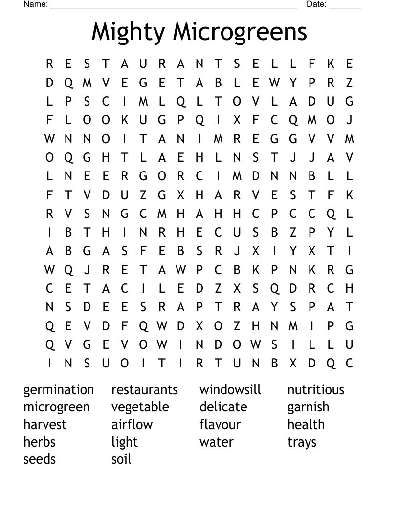 Mighty Microgreens Word Search