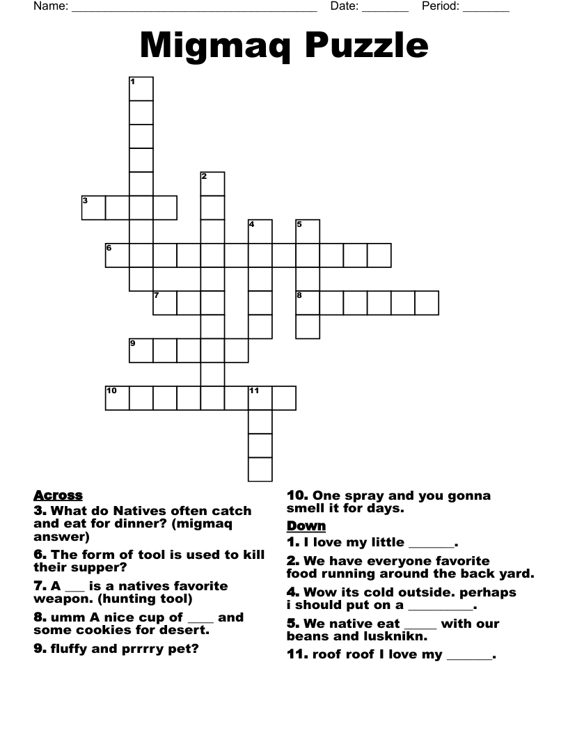 Migmaq Puzzle Crossword