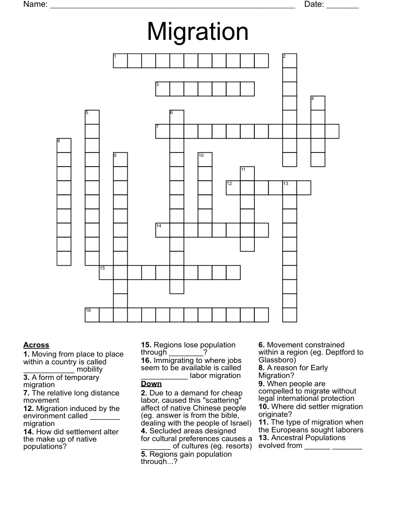 Migration Crossword