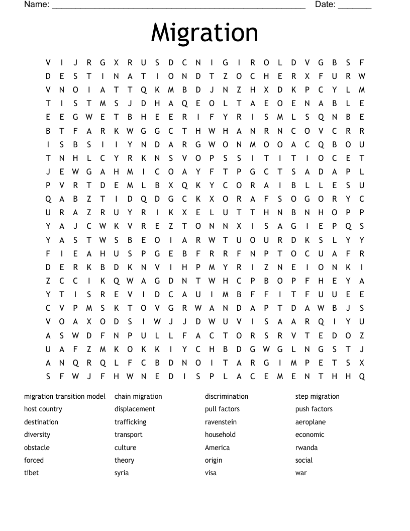 Migration Word Search