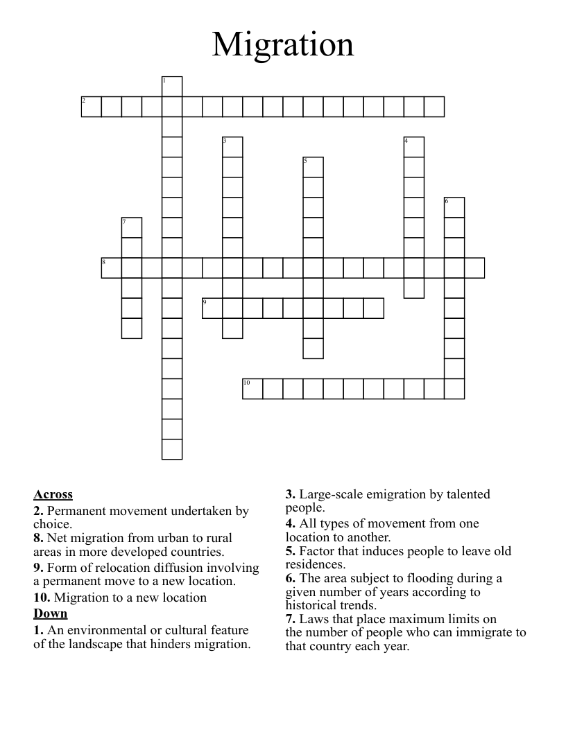 Migration Crossword