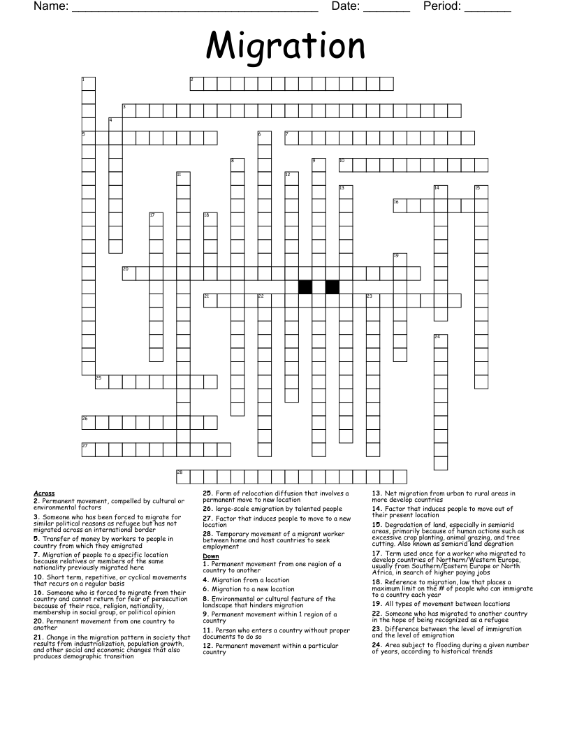 Migration Crossword