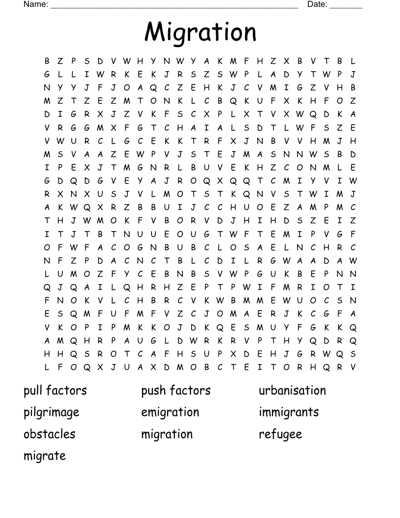 Migration  Word Search