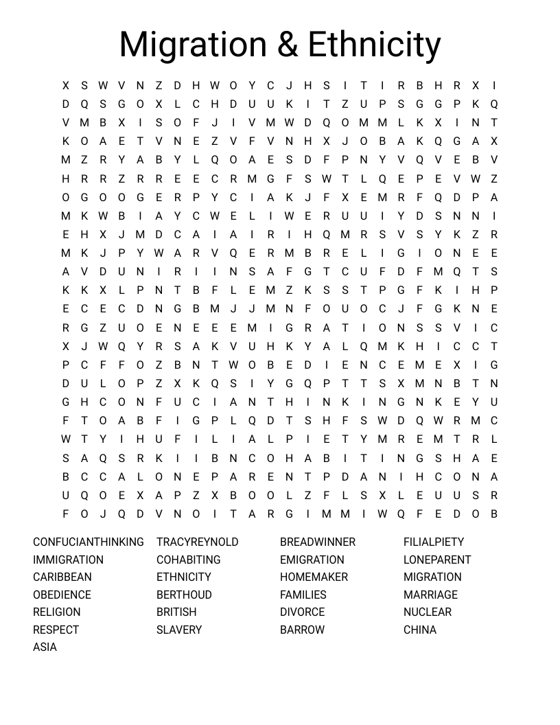 Migration & Ethnicity Word Search