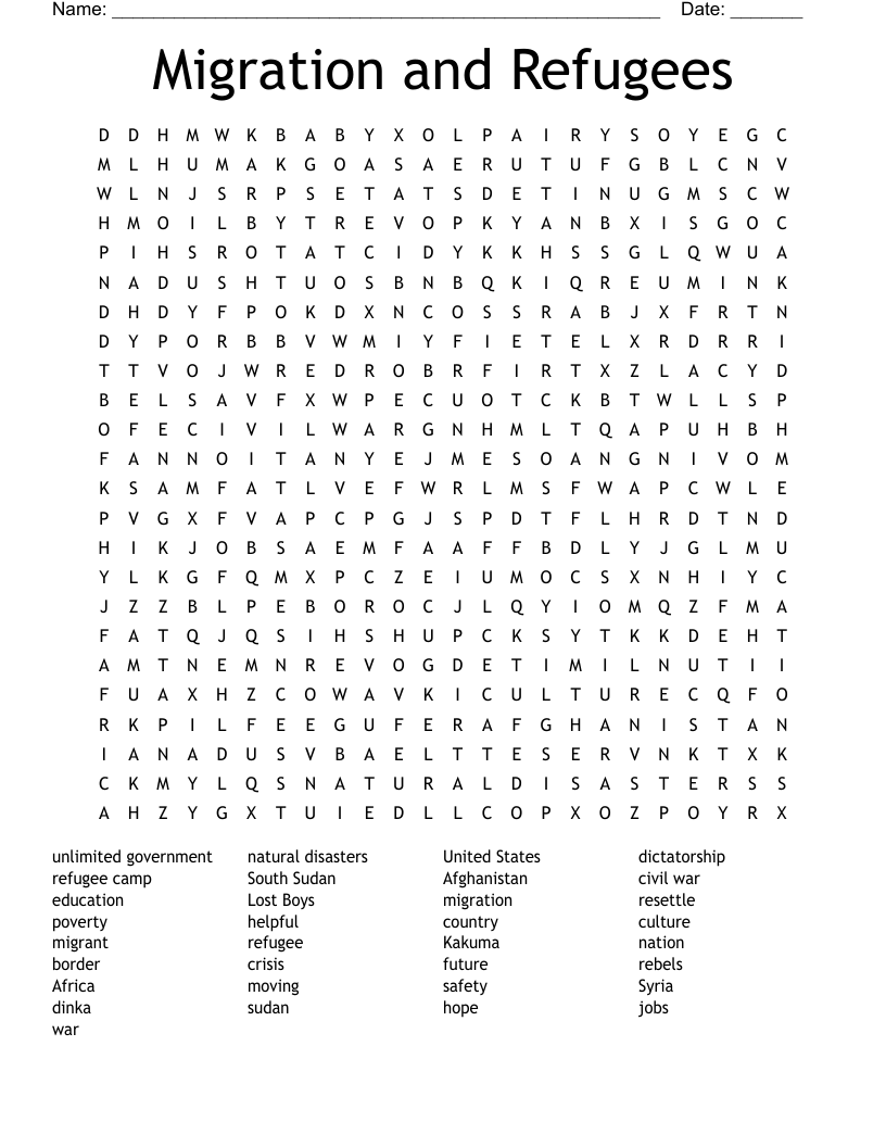 Migration and Refugees Word Search