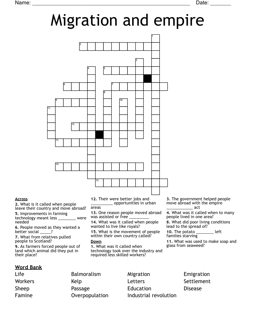 Migration and empire Crossword