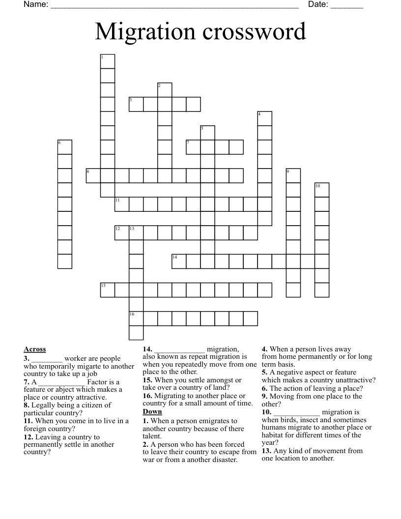 Migration crossword