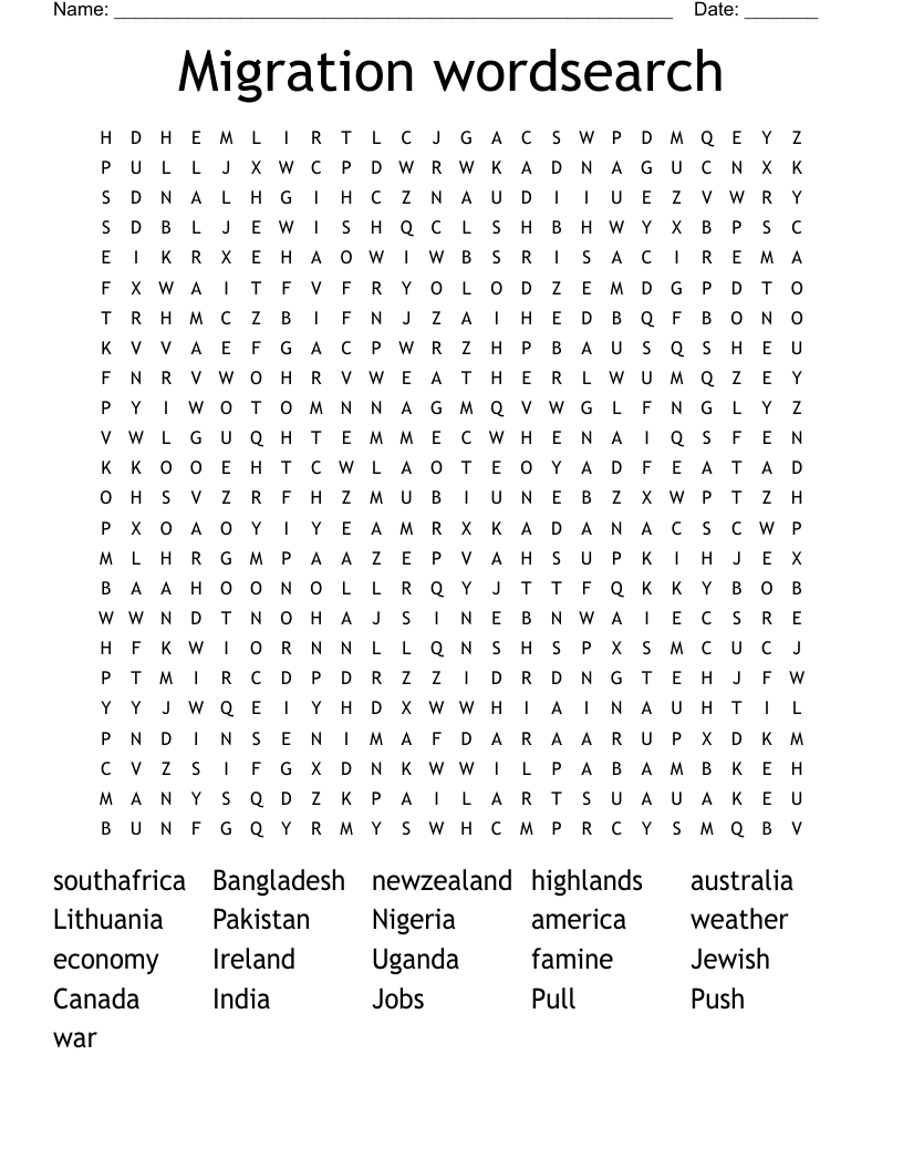 Migration wordsearch
