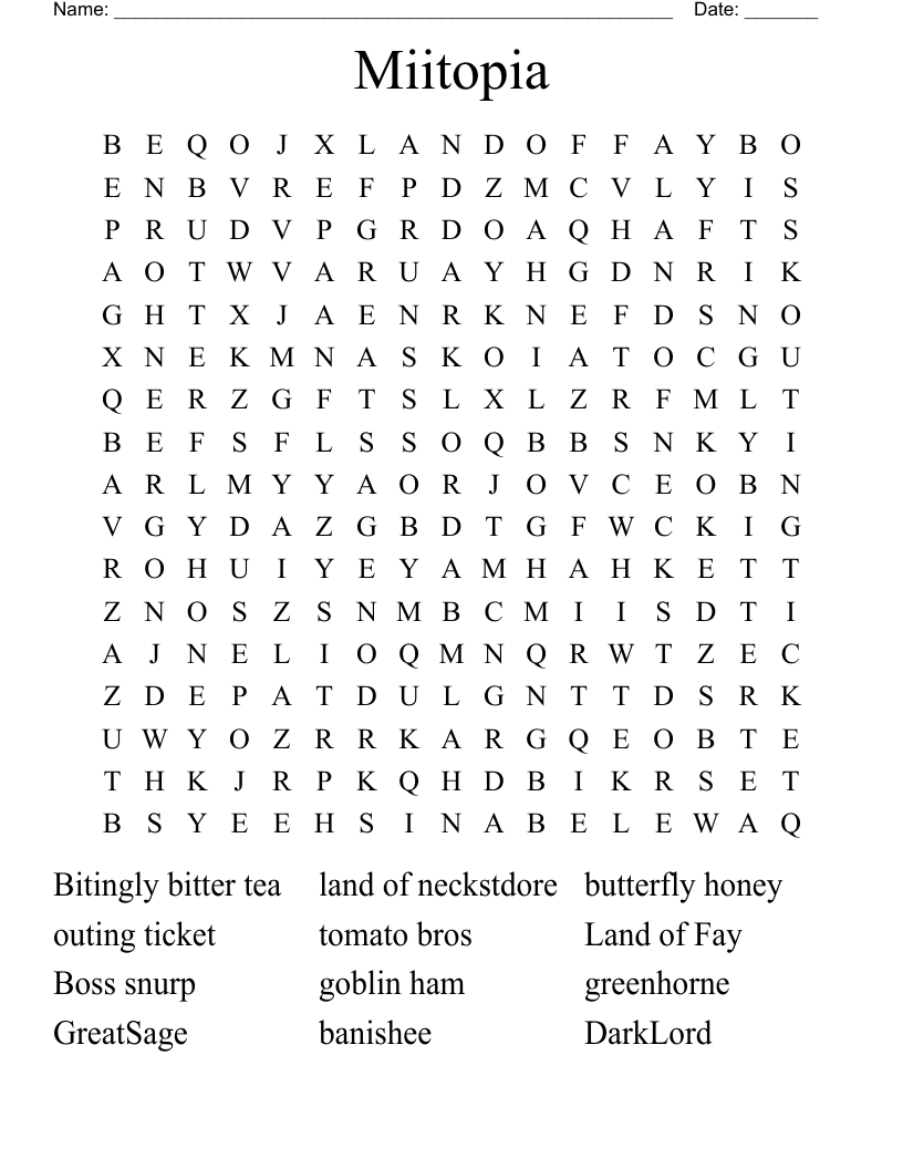 Miitopia Word Search
