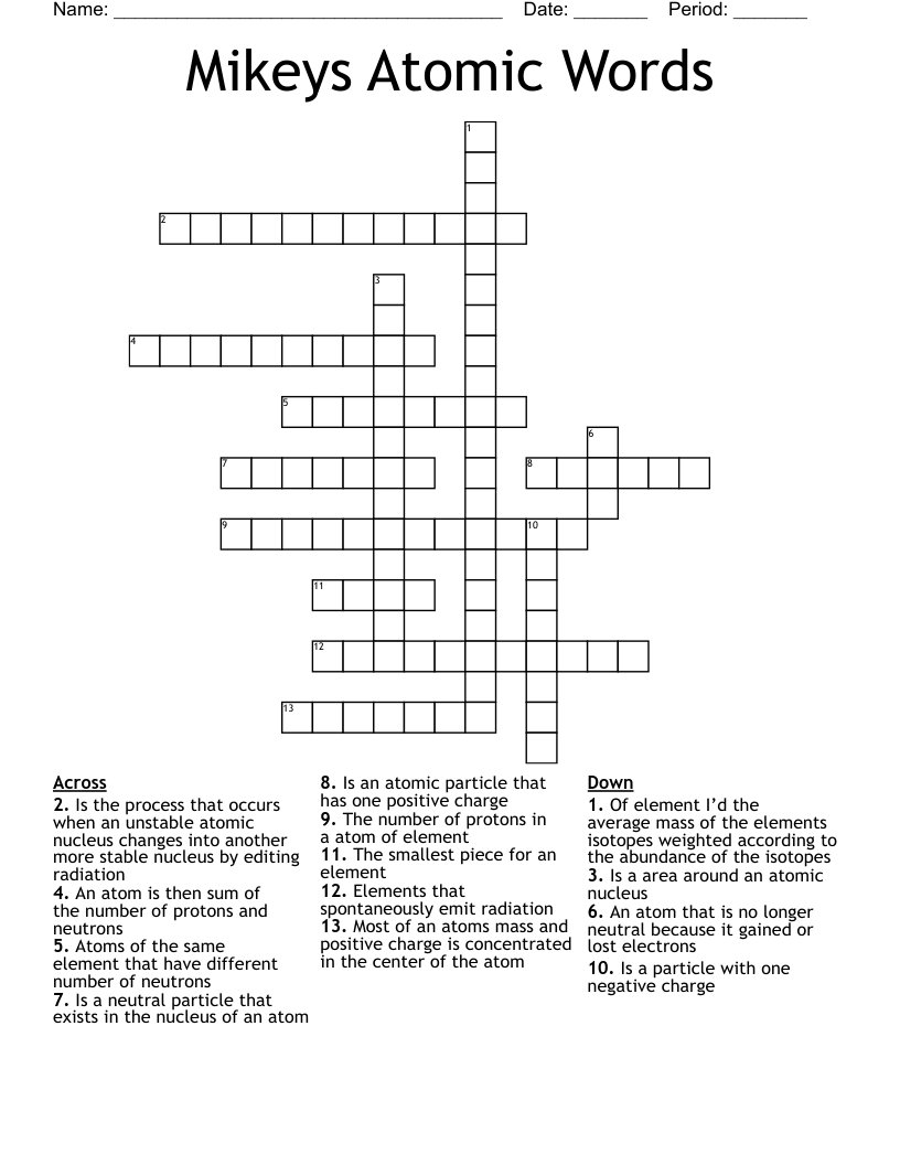 Mikeys Atomic Words Crossword