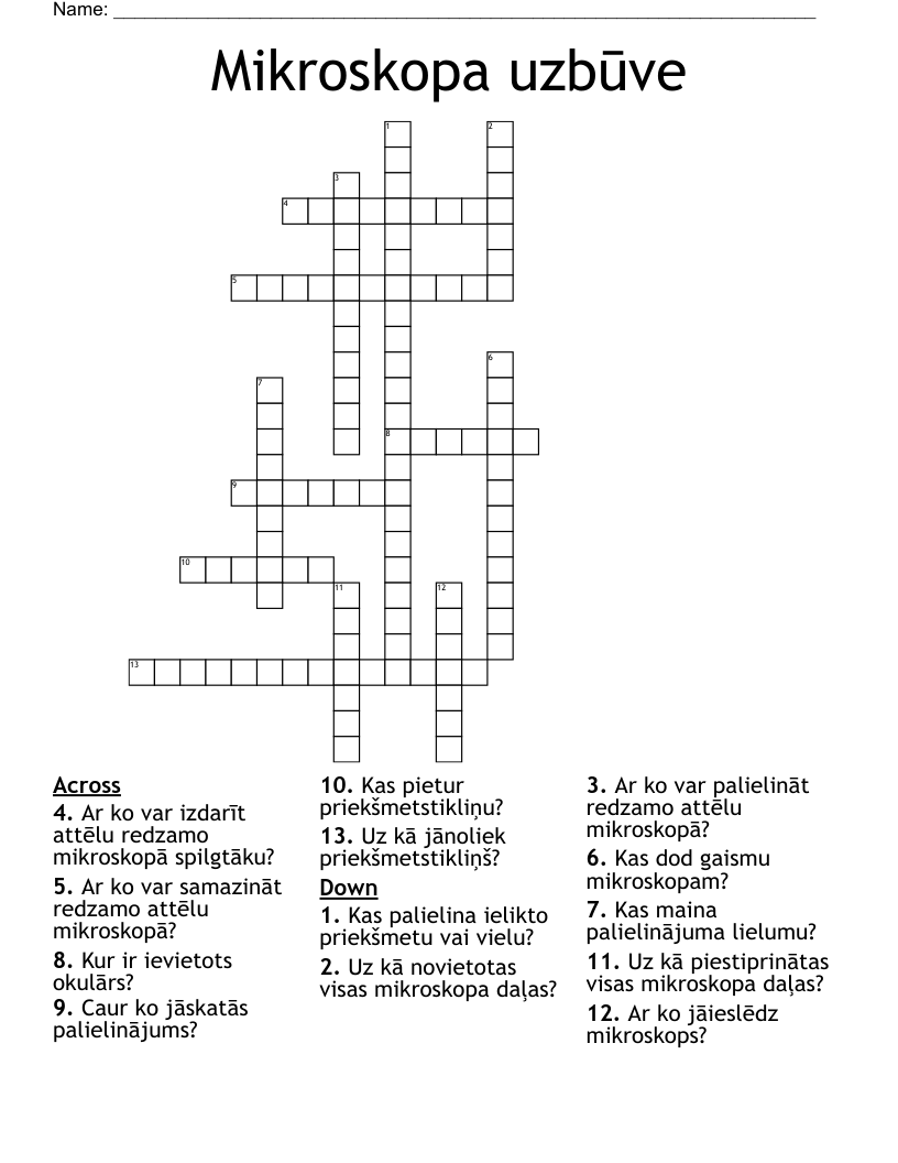 Mikroskopa uzbūve Crossword