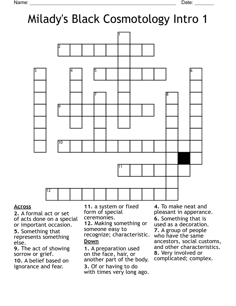 Milady's Black Cosmotology   Intro 1 Crossword